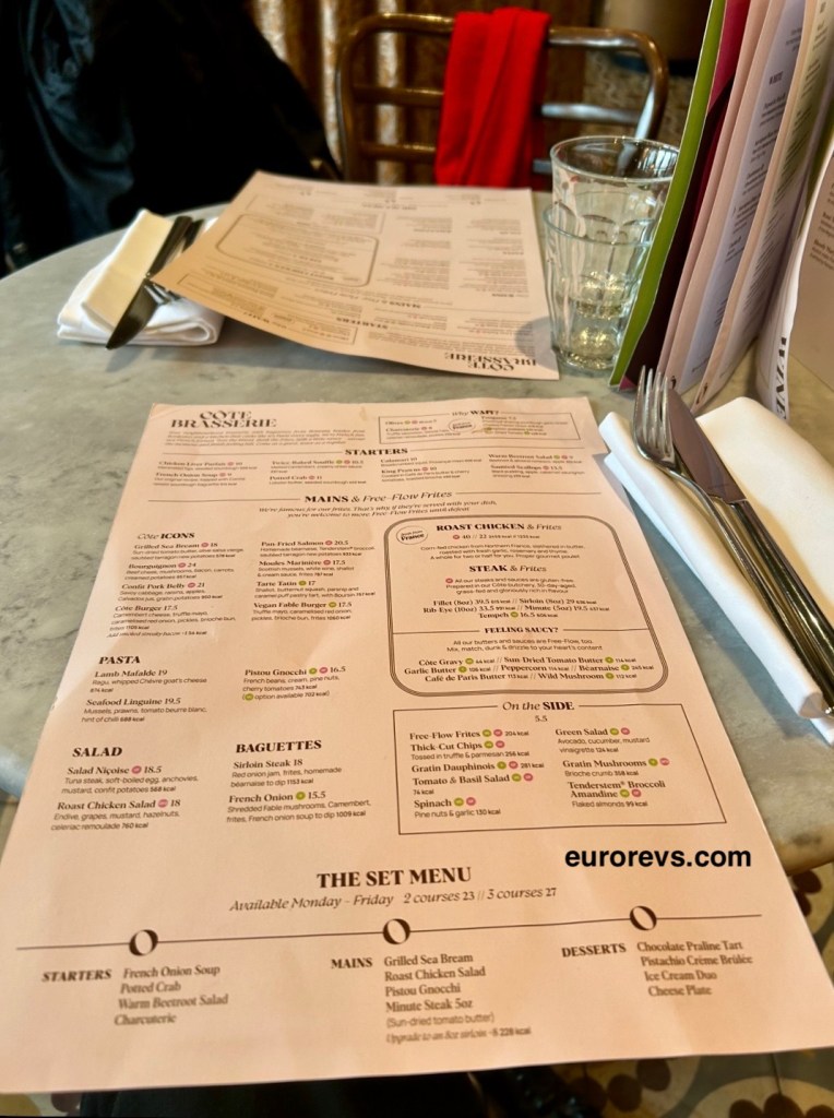 A la carte food menu for the Côte Brasserie, which is a French style Bistro in London. This is the restaurant menu in Ealing.