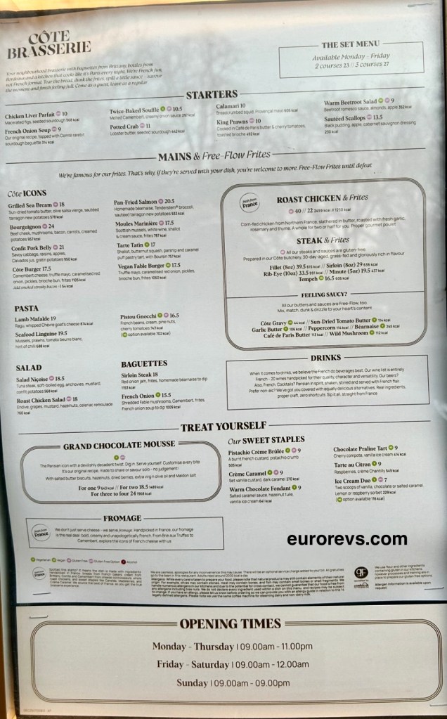 A la carte food menu in Ealing for the Côte Brasserie, which is a French style Bistro in London 
