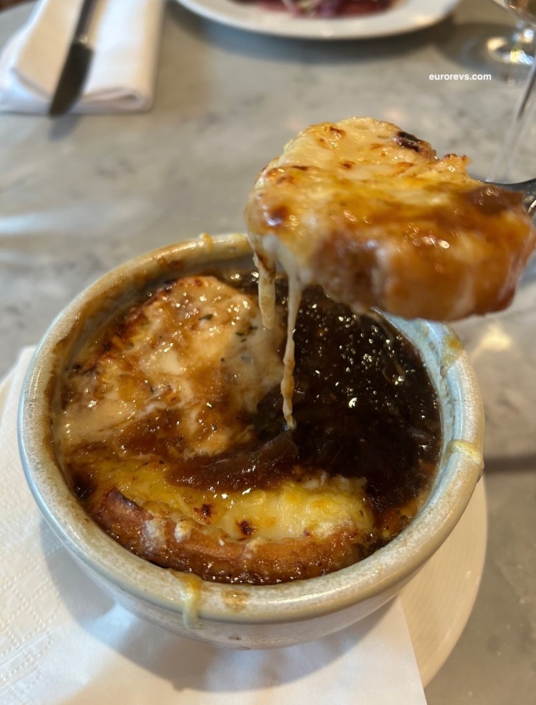 The small starters at Côte Brasserie in London, which included their French Onion Soup which sourdough croutons and comté cheese 