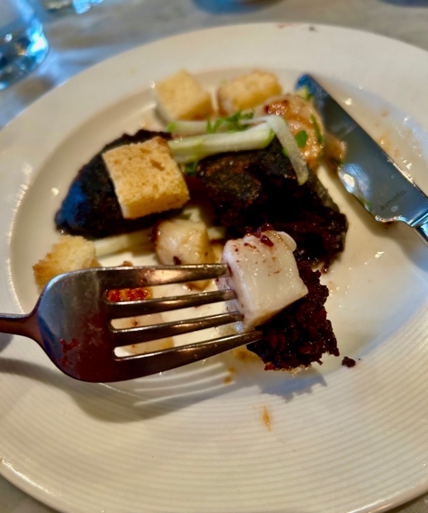 Sautéed scallops, black pudding, apple, cabernet sauvignon dressing