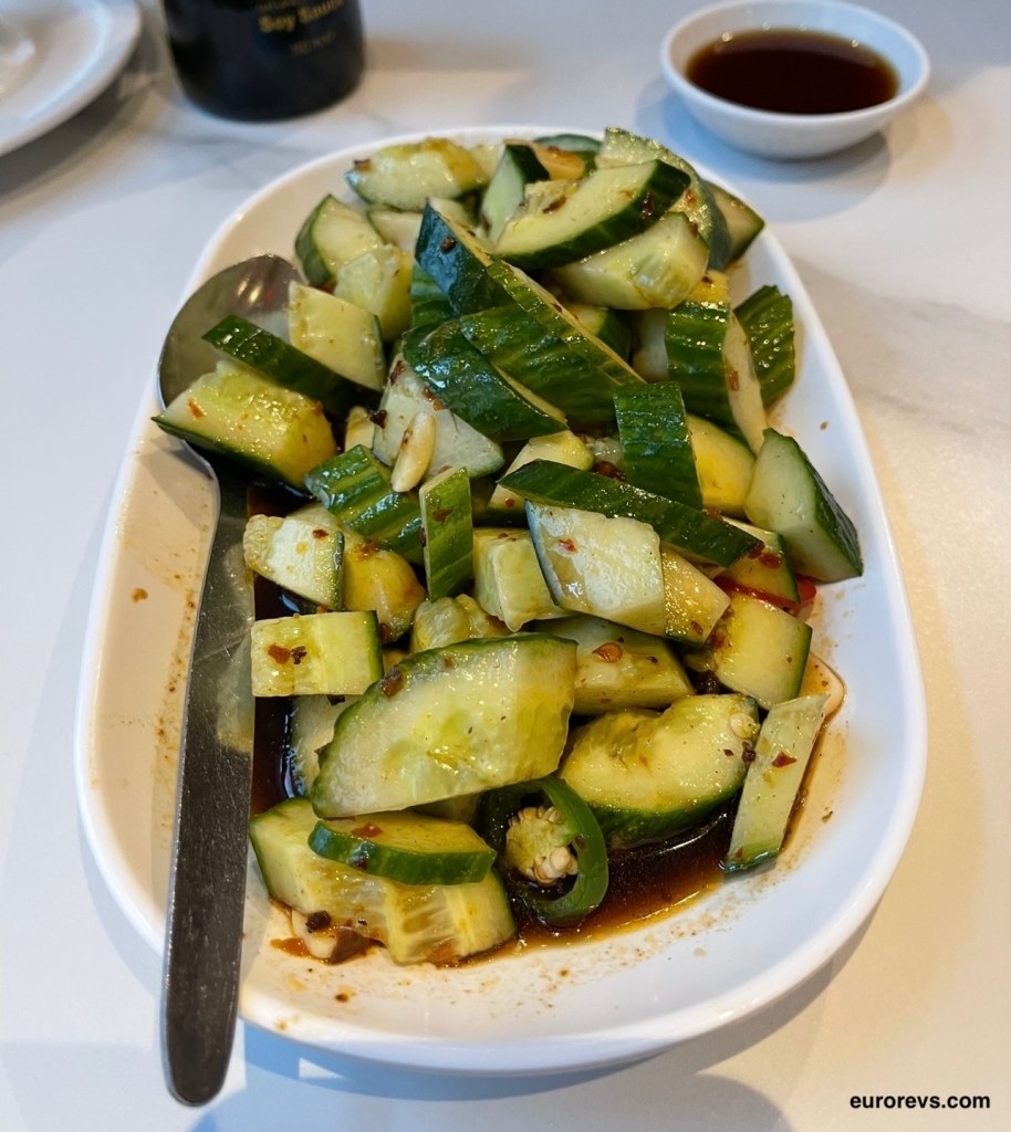 Smacked cucumber with chilli eaten with Cantonese dim sum