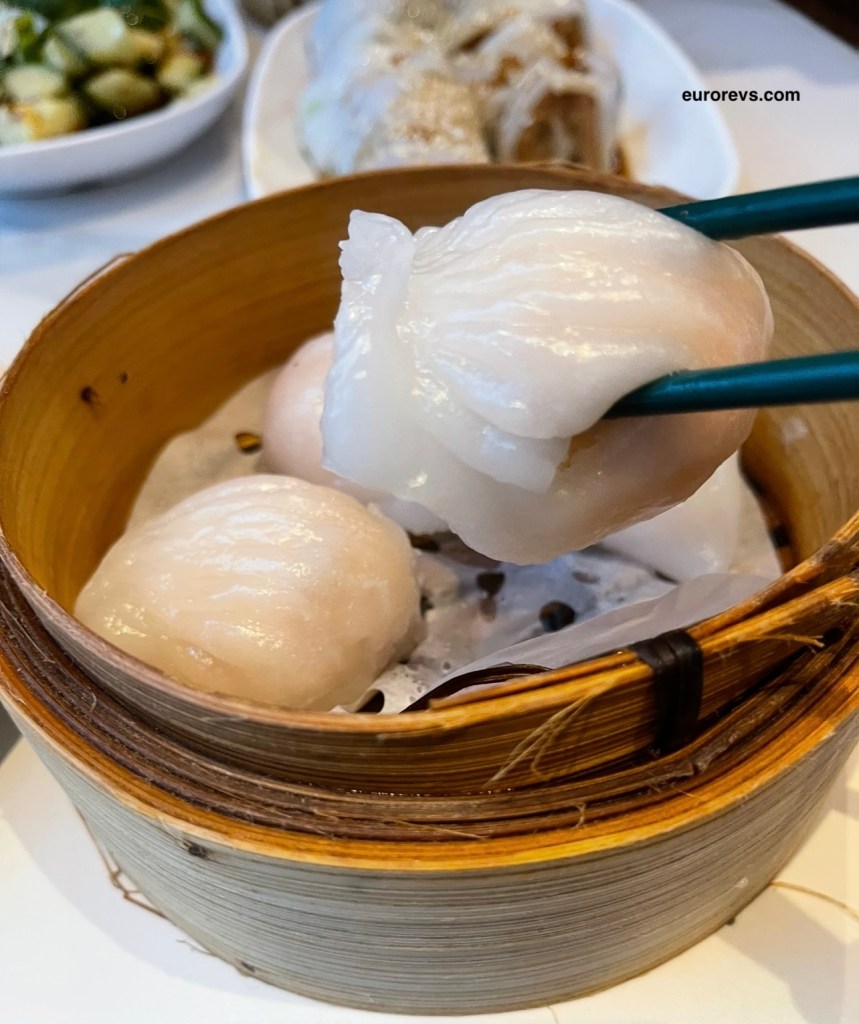 Cantonese har gow prawn dumplings in China town London
